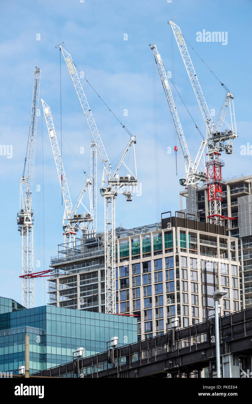 London England,UK,South Bank,Bankside,new construction,high-rise,skyscraper,tower cranes,skyline,modern architecture,UK GB English Europe,UK180814035 Stock Photo