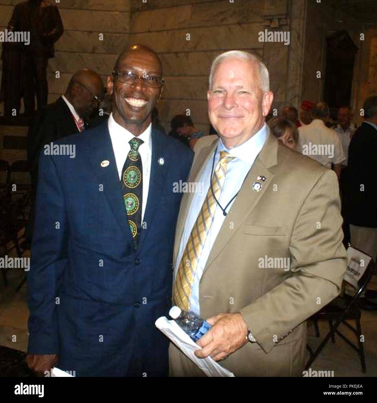 Army Wounded Warrior Program Advocate James Anderson with retired U.S. Army Brig. Gen. Benjamin Adams, Commissioner of the Kentucky Department of Veterans Affairs, August 7, 2018 in the Capitol Rotunda in Frankfurt Kentucky. Stock Photo