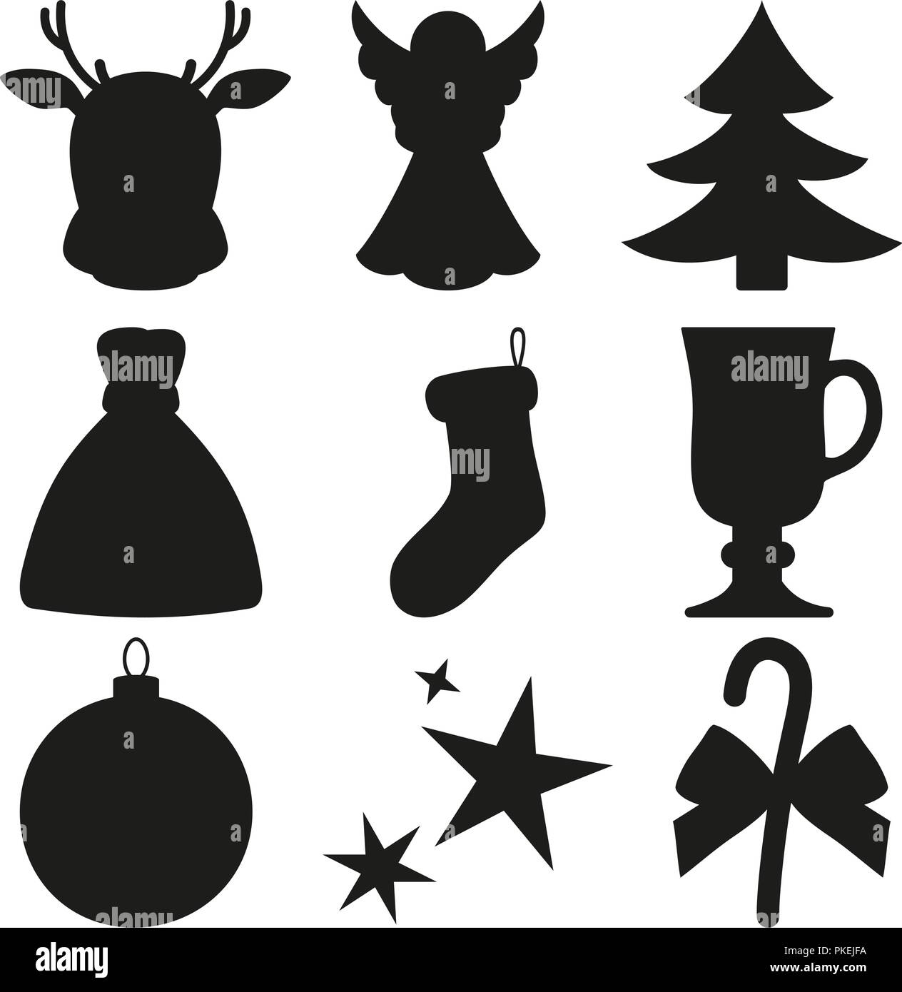 Black and white 9 xmas elements silhouette set Stock Vector Image & Art ...