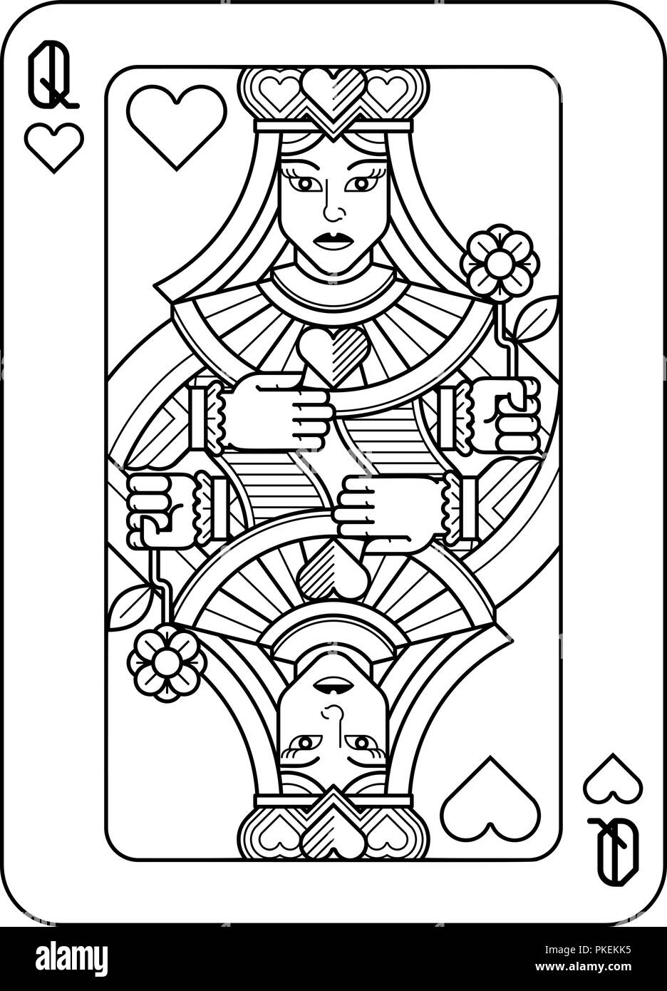 Playing Card Queen of Hearts Black and White Stock Vector