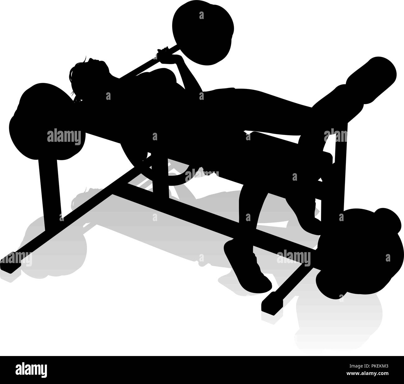 Gym Woman Silhouette Weights Bench Barbell Stock Vector