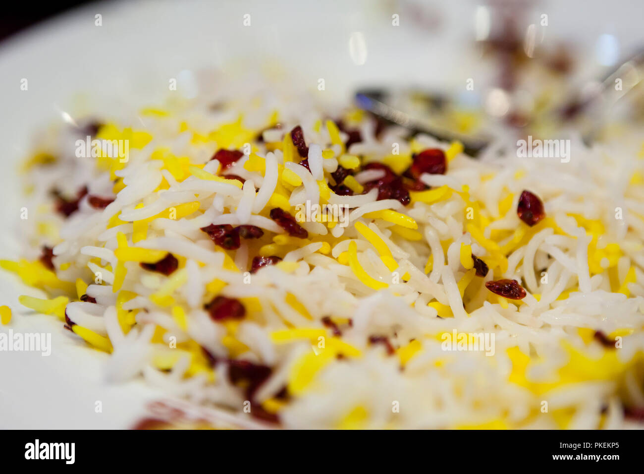 Rice with barberries (zereshk) and flavoured with saffron is a very