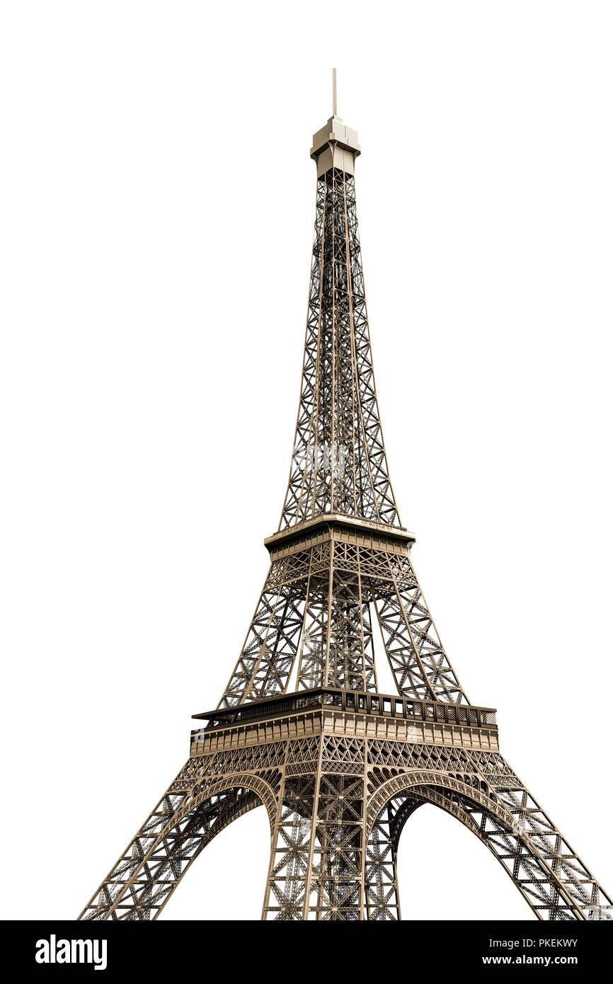 The Eiffel Tower, 3D rendering isolated on white background Stock