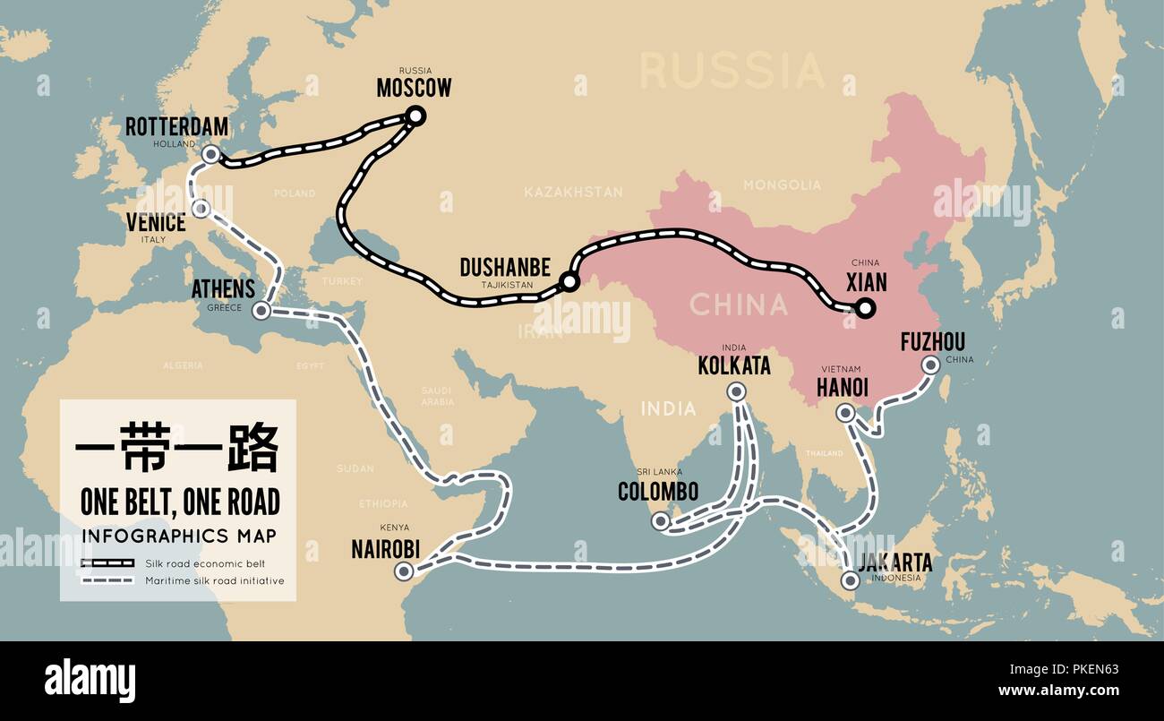 One belt one road. New Chinese trade silk road. Vector map ...