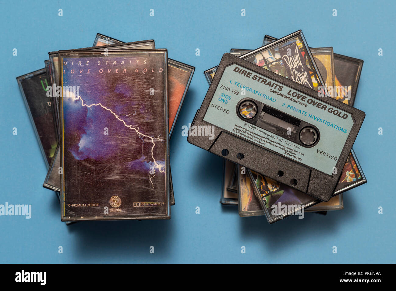 compact audio cassette of Dire Straights, Love over Gold album with art work. Stock Photo