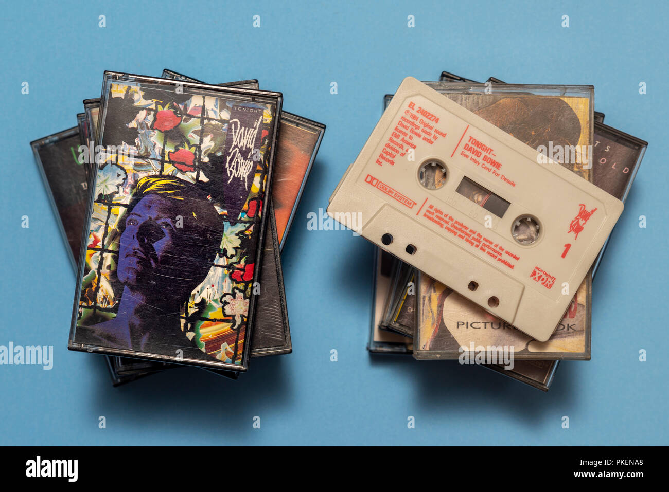 Compact audio cassette of David Bowie, Tonight album with art work. Stock Photo