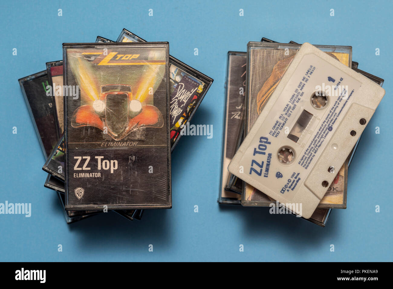 Compact audio casette of ZZ Top Eliminator album with art work. Stock Photo