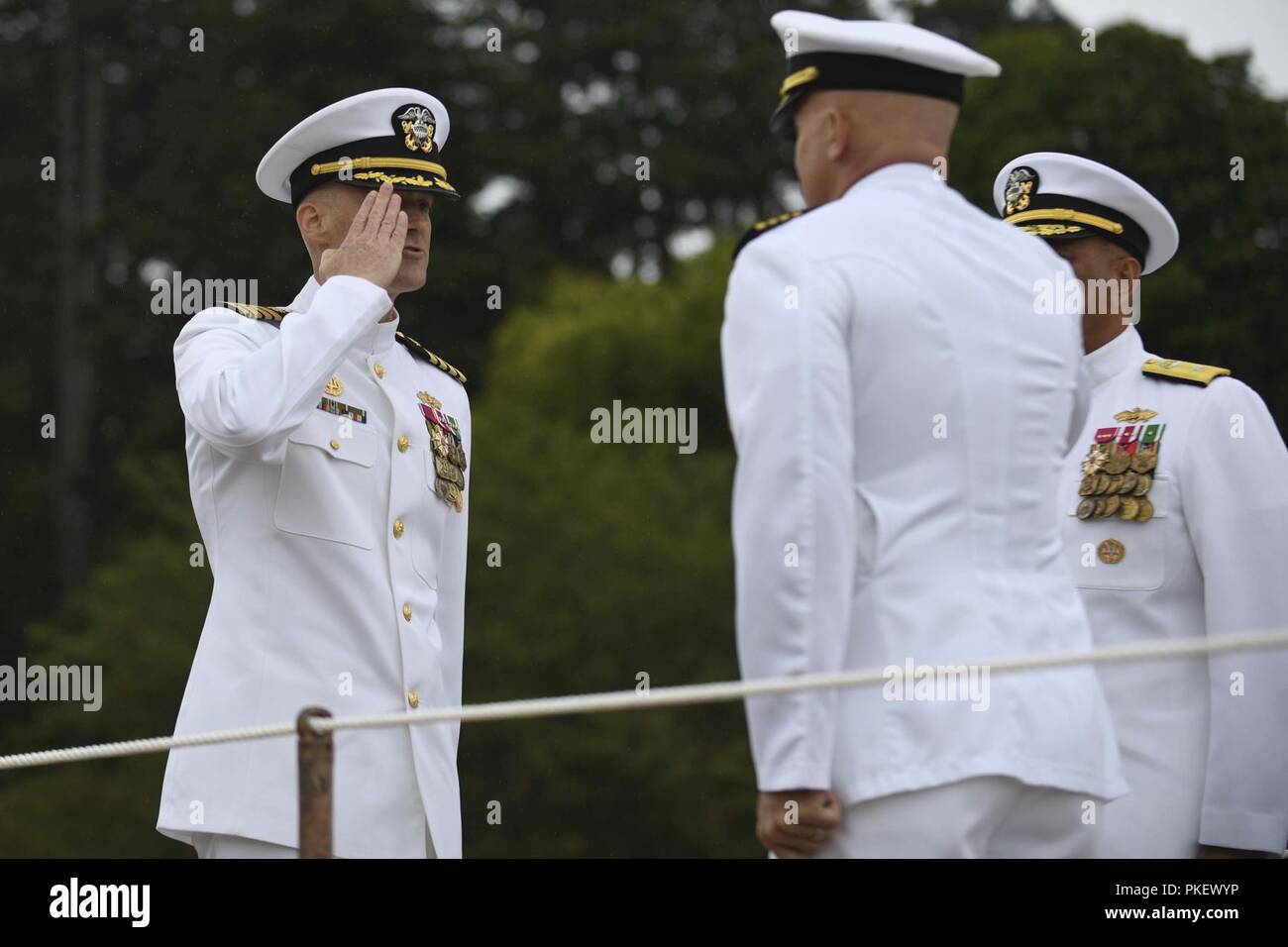 BREMERTON, Wash. (Aug. 2, 2018) - Capt. Chad Brooks, incoming commander ...