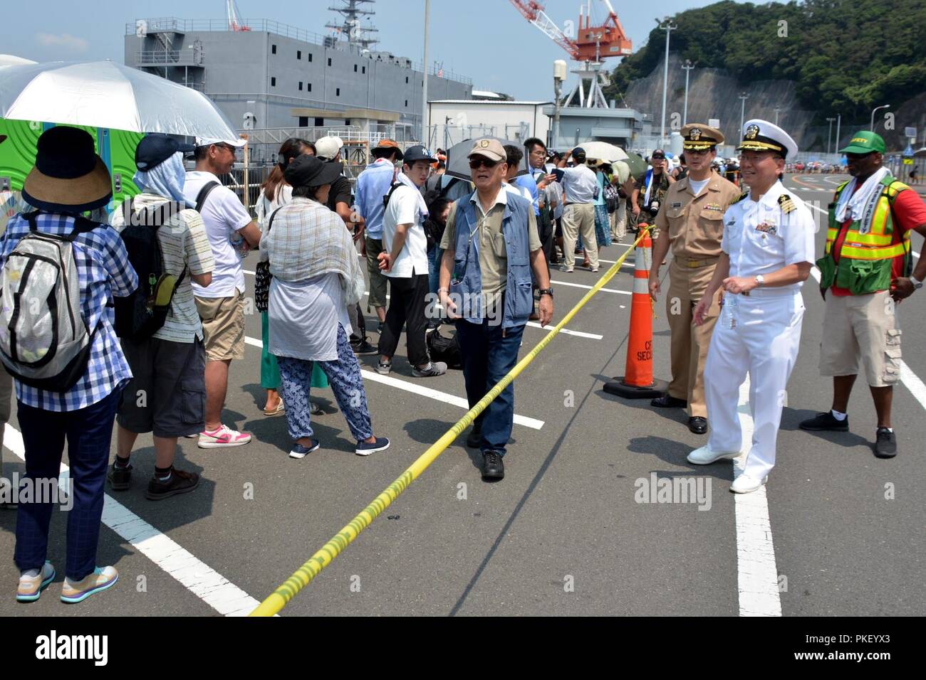Yokosuka Japan Capt Jeffrey Kim Commander Fleet Activities Yokosuka Cfay And Cmdr Terry Mcnamara Chief Staff Officer For U S Fleet Activities Fleact Yokosuka Speak To Guests During The 42nd Annual Yokosuka