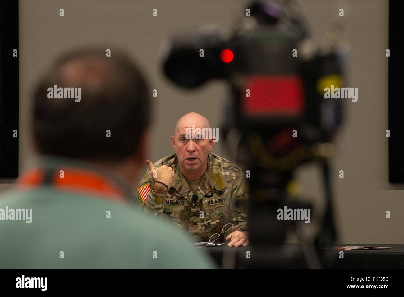 Army Col. Cary Harbaugh, U.S. Special Operations Command Warrior Games 2019 director, briefs local media on the 2019 DoD Warrior Games in Tampa, Fla., Aug. 6, 2018. The games, scheduled from June 21-30, introduce wounded, ill and injured service members and veterans to paralympic-style sports. More than 300 athletes will compete in 14 events located in downtown Tampa and surrounding areas. ( Stock Photo
