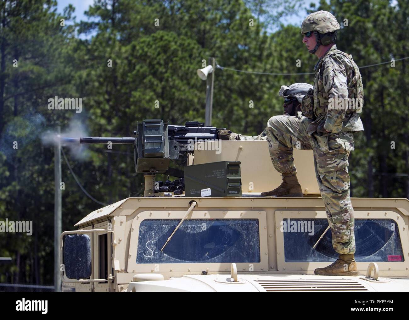 U.s. Army Soldiers Attending The 31B (Military Police) Re-Classification  Course Fire The Mk19 Automatic Grenade Launcher At Mccrady Training Center,  Eastover, South Carolina, August 5, 2018. The Course, Hosted By The 4Th