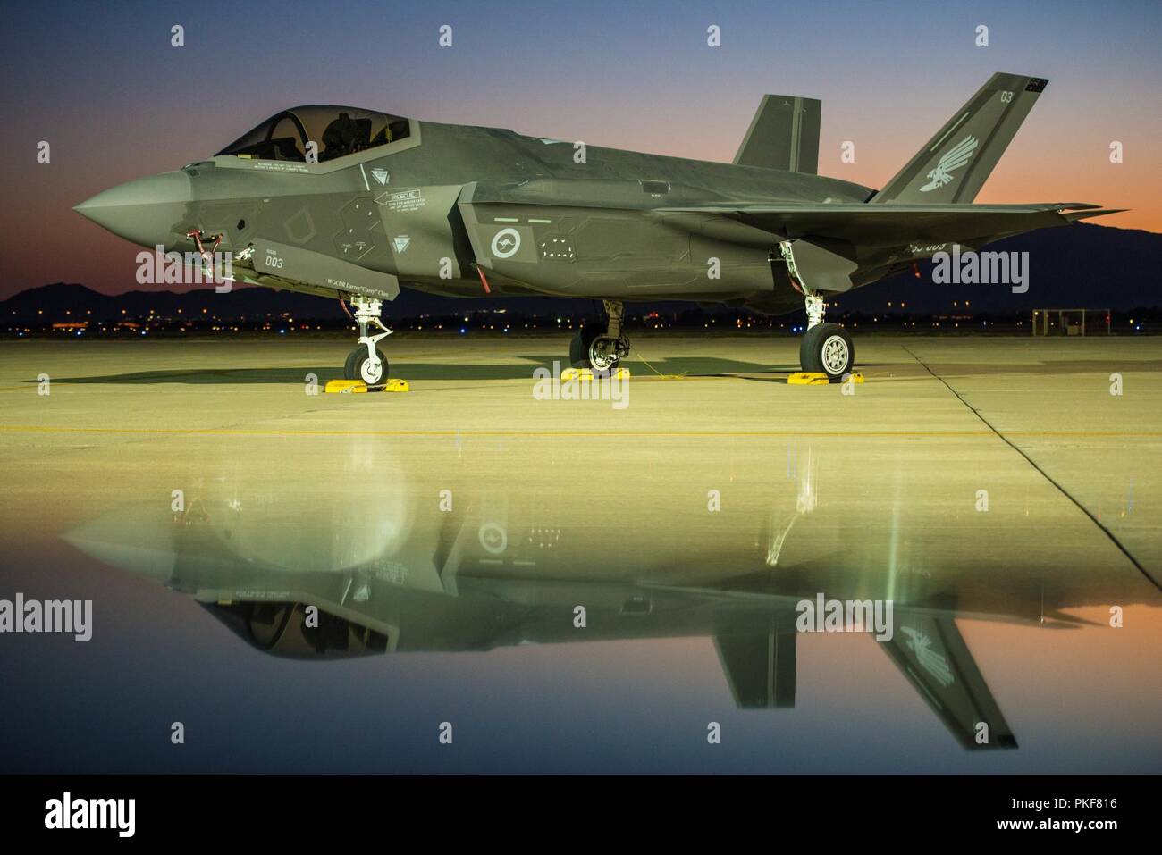 A Royal Australian Air Force F 35a Lightning Ii Is Reflected Off The Surface Of A Mirror On The Flight Line At Luke Air Force Base Ariz Aug 6 2018 The F 35 Was