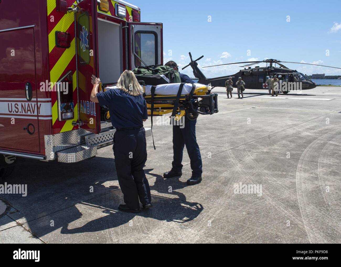 PANAMA CITY, Florida - Naval Surface Warfare Center Panama City Division supported a Joint Military Exercise with the United States Army School of Aviation Medicine, NEDU Navy Experimental Diving Unit, and Naval Diving and Salvage Training Center - Home Page Aug. 8, 2018 in Panama City, Florida. Stock Photo