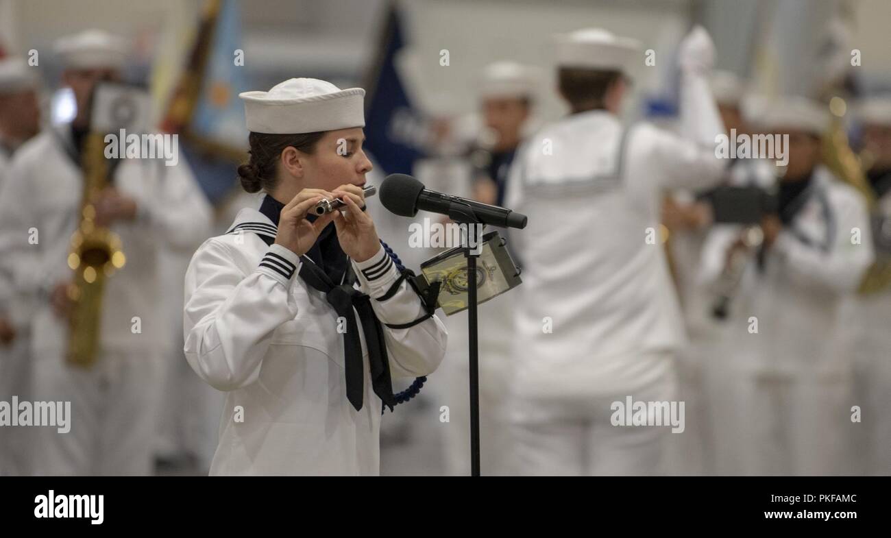 GREAT LAKES, Ill. (Aug. 10, 2018) U.S. Navy Sailors graduate from boot camp Aug. 10, at Recruit Training Command (RTC). More than 30,000 recruits graduate annually from the Navy's only boot camp. Stock Photo