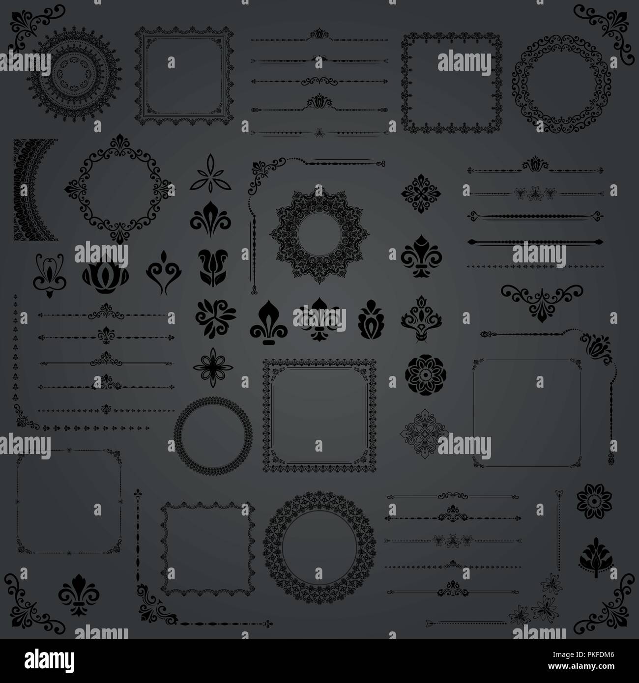 Vintage Set of Vector Horizontal, Square and Round Elements Stock ...