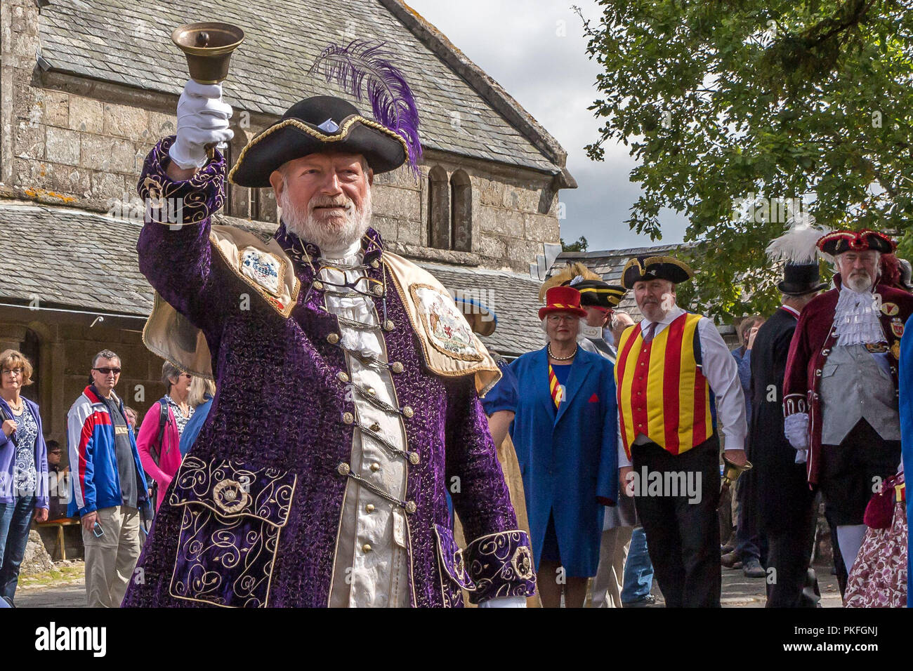 town crier Competition Widdicombe Fair, Widdicombe -n the Moor, Devon, UK Stock Photo