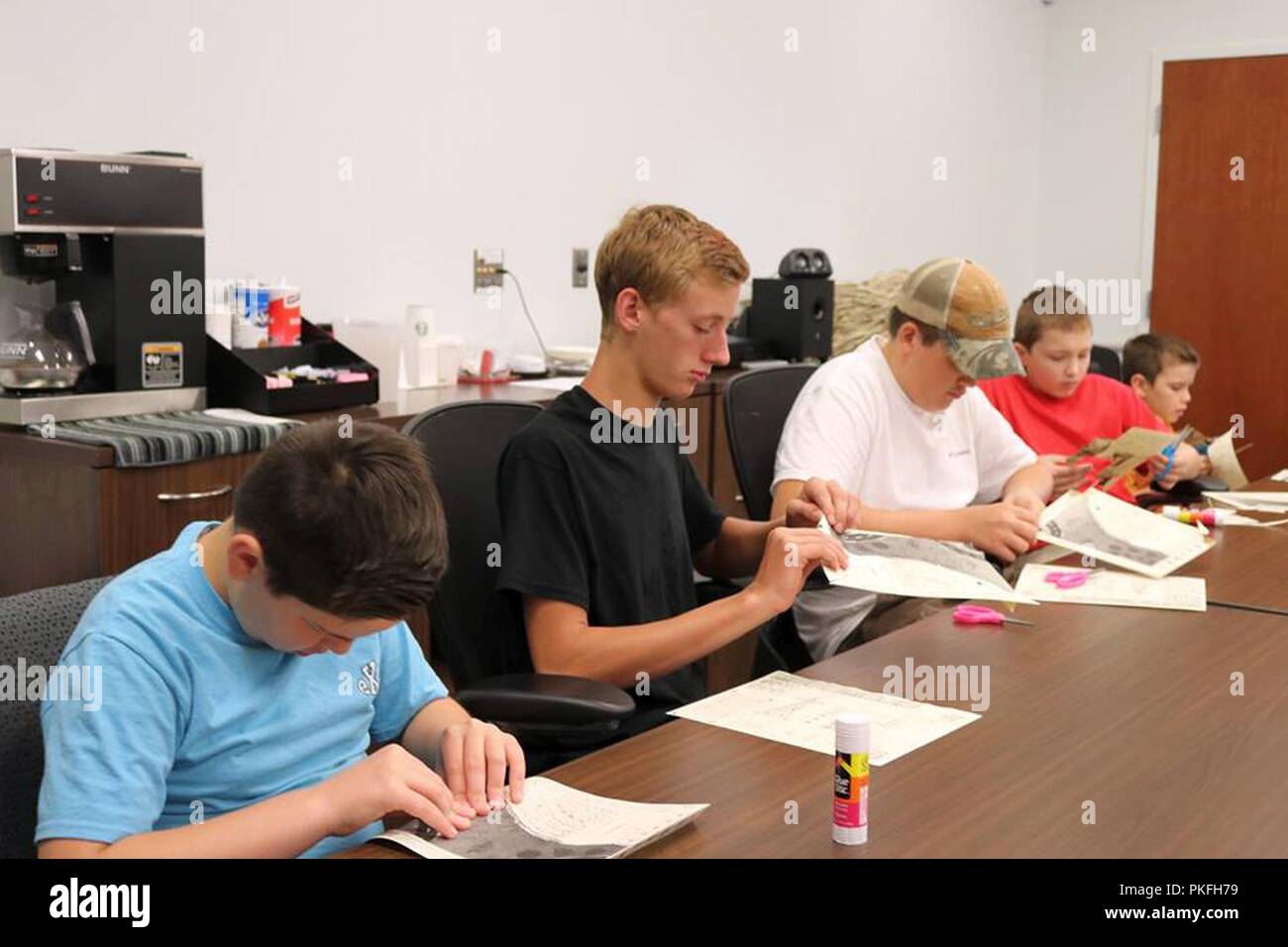 Four potential future engineers work to “build” their first hydropower plant July 26, 2018 at Cordell Hull Lake in Carthage, Tenn. Stock Photo