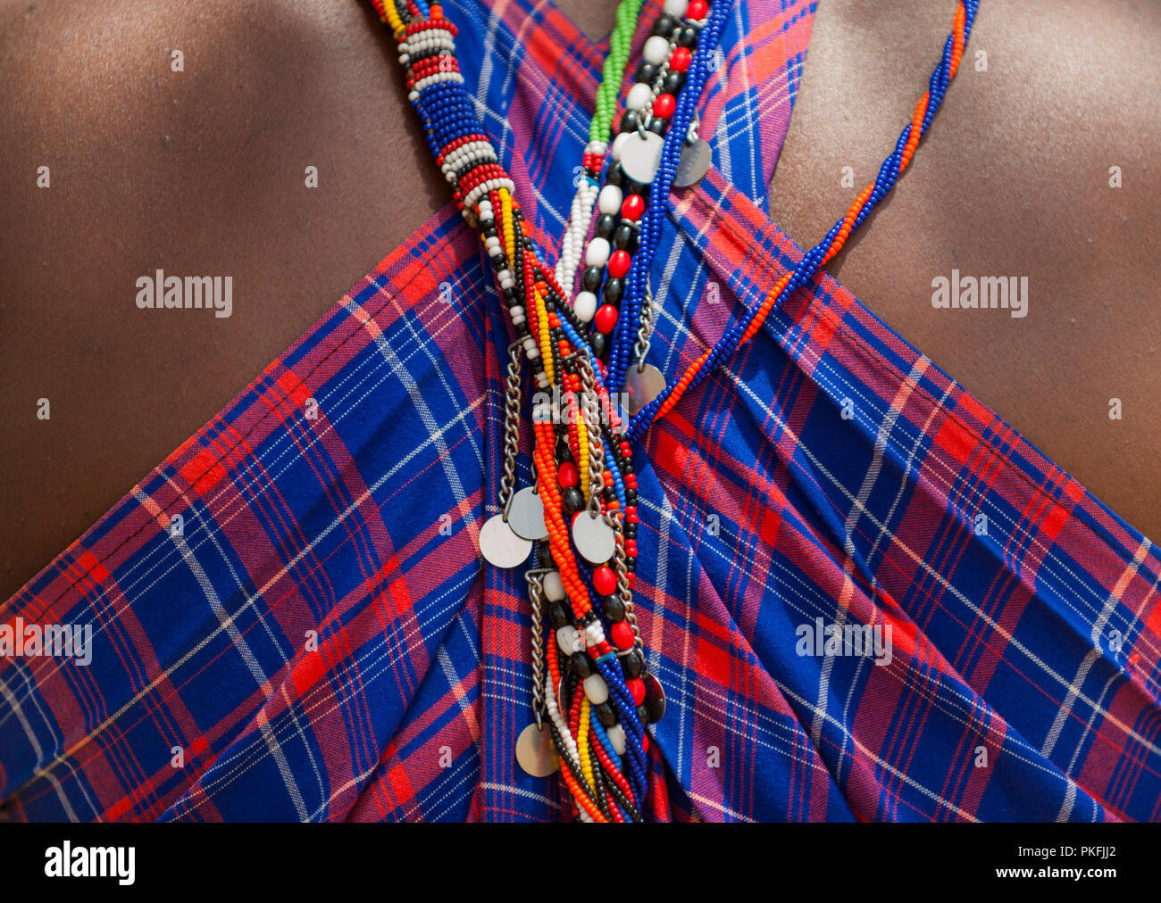 Close up of Masai Warrior jewellery and clothing Stock Photo