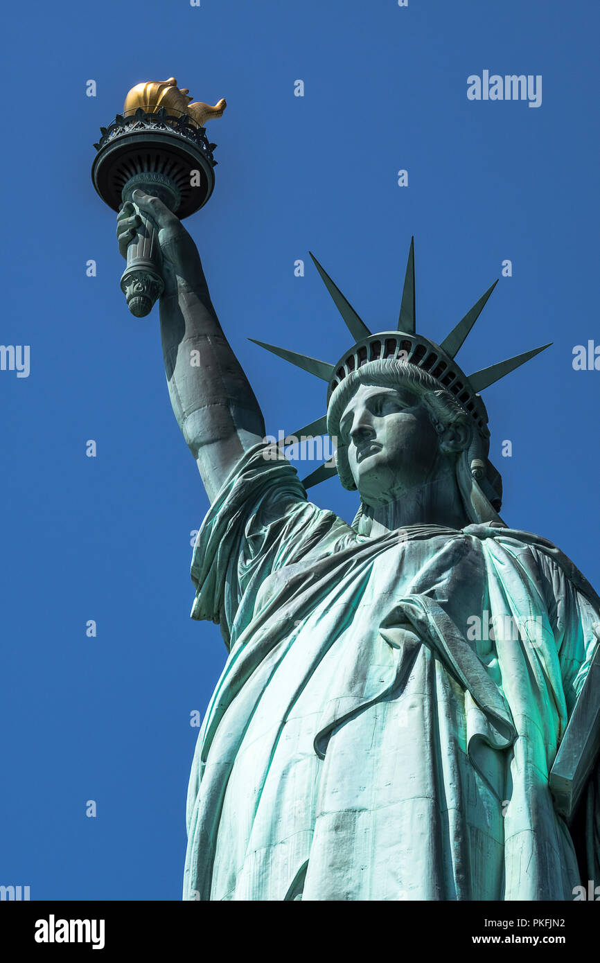 Statue of Liberty in New York close up from upper body Stock Photo