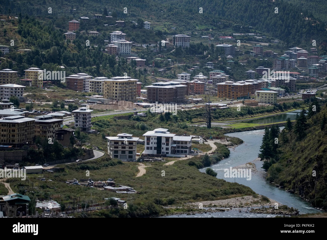Modern multistoried ,buildings,flats.contructed   Southern Thimpu,Bhutan. Stock Photo