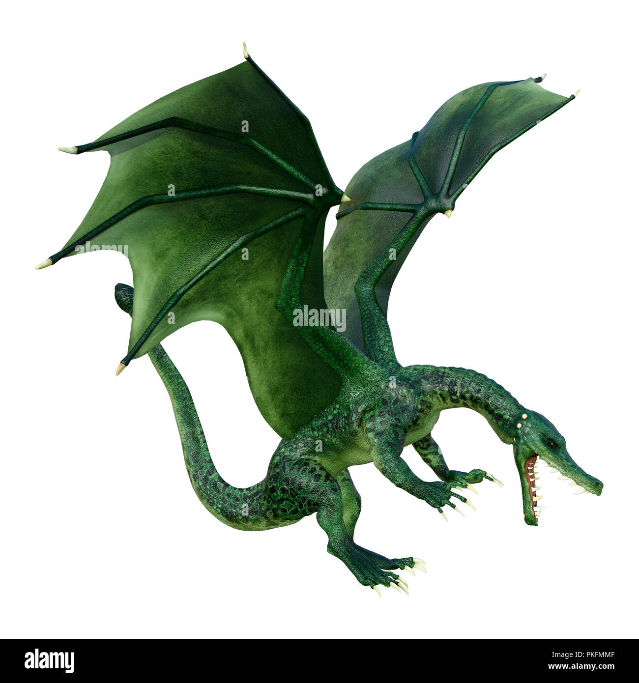 3D rendering of a green fantasy dragon isolated on white background ...