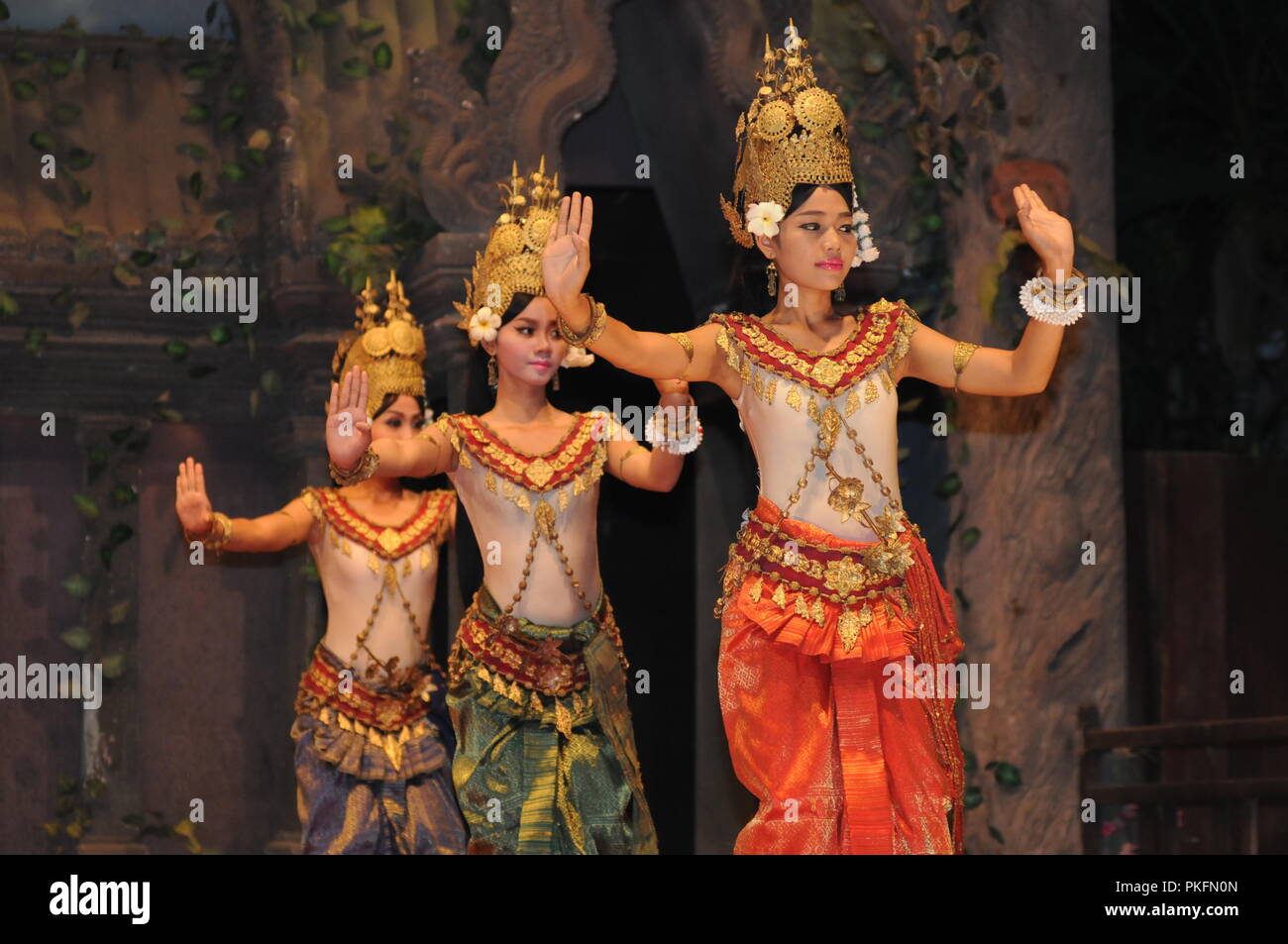 Traditional Apsara dancers, Siem Reap, Cambodia. credit: Kraig Lieb Stock Photo