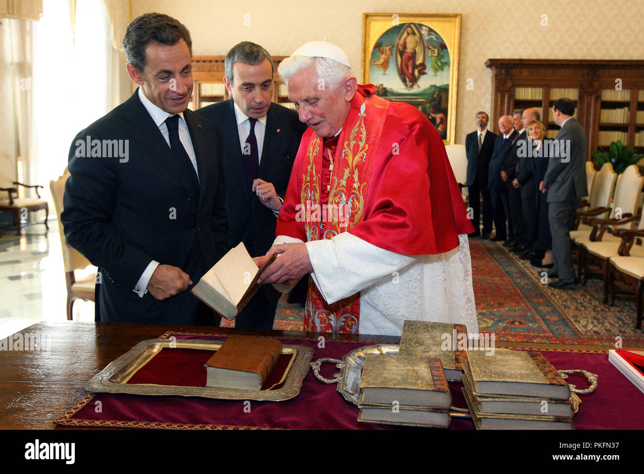 Vatican City Pope Benedict XVI received in private audience  French President Nicolas Sarkozy Stock Photo