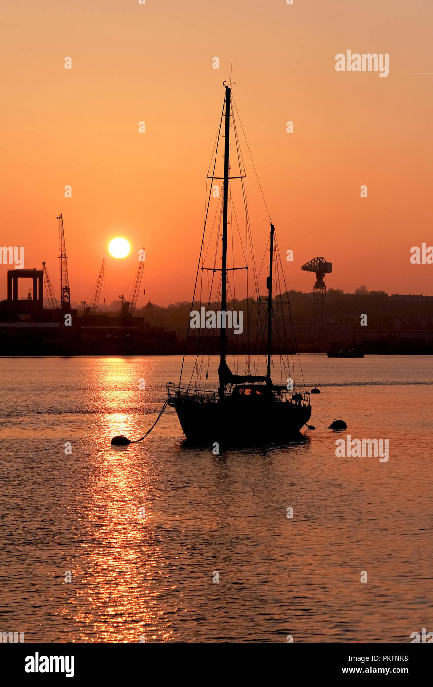Sunrise over Devonport dockyard, Plymouth, Devon Stock Photo