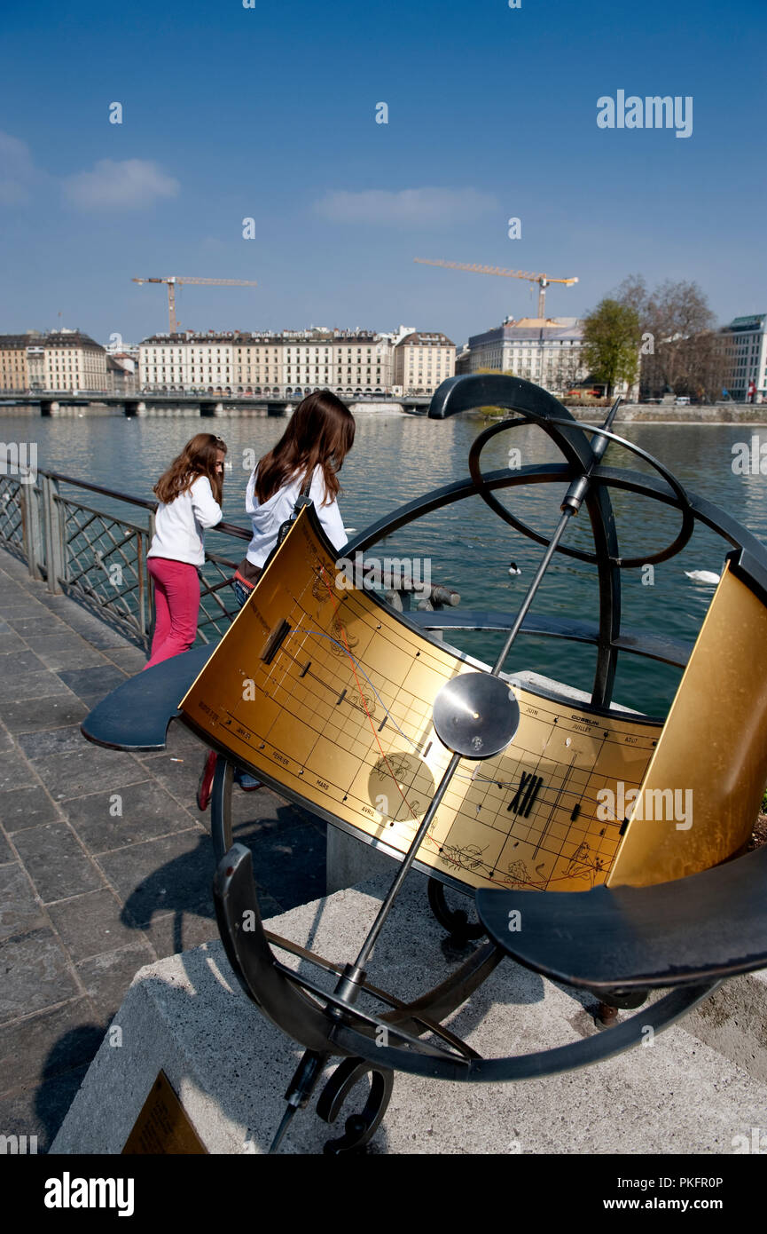 A sundial on the Quai du Général Guisan in Geneva (Switzerland, 17/04/2010) Stock Photo