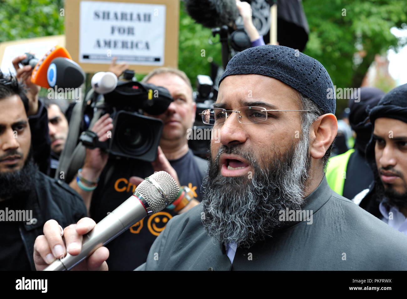 Anjem Choudary of the Muslims Against Crusades (MAC) group formerly of Islam4UK. He was convicted of inviting support for a proscribed organisation Stock Photo