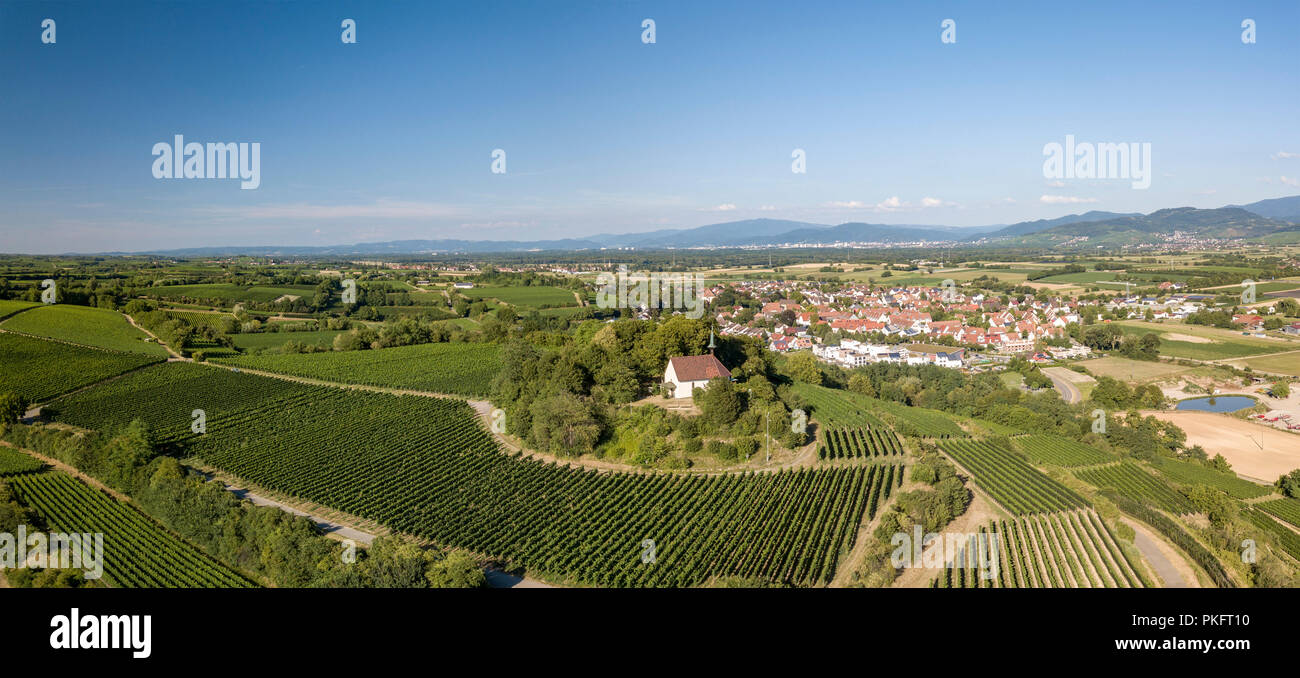 Panorama, Erentrudis chapel on the Tuniberg, Munzingen, Freiburg im Breisgau, Baden-Württemberg, Germany Stock Photo