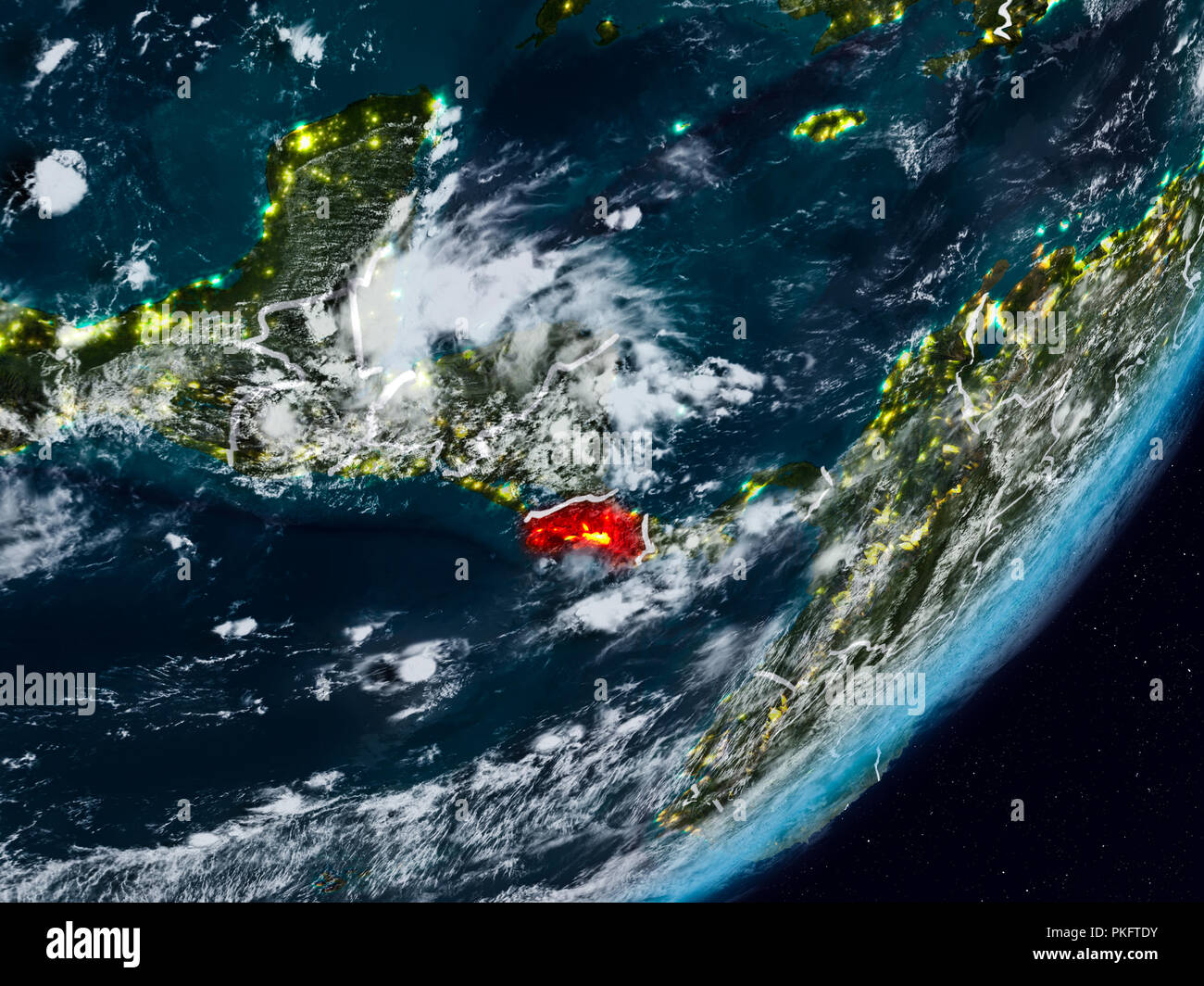 Costa Rica from space on planet Earth at night with visible country ...