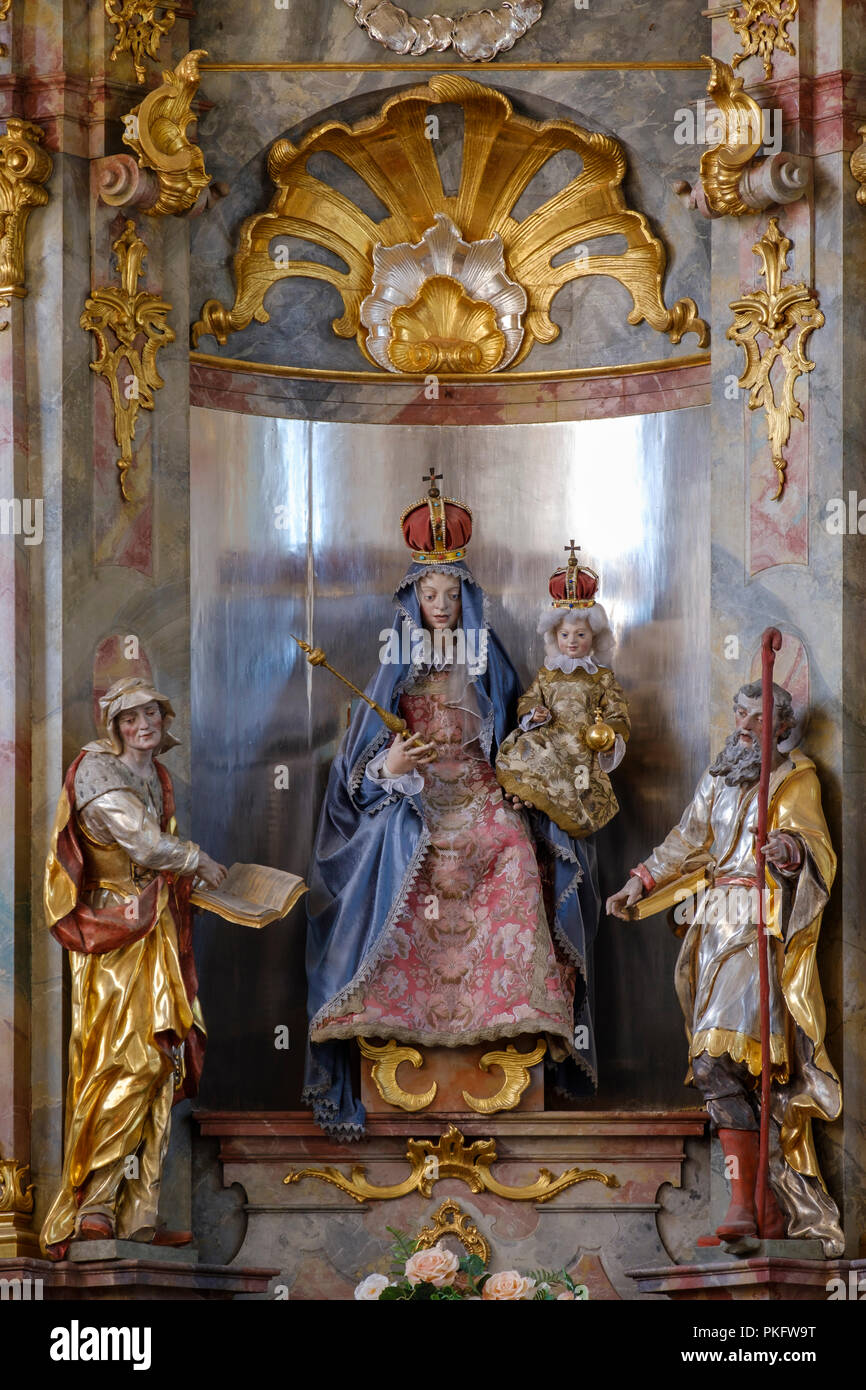 Mother figure with St. Anna and St. Joachim in the high altar, pilgrimage church to Our Lady