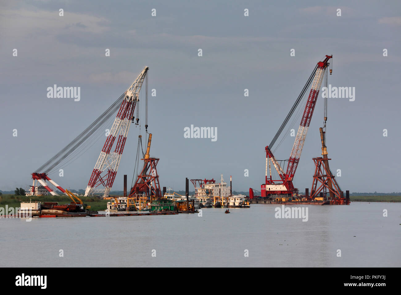 Shariatpur, Bangladesh - September 10, 2018: The Padma Bridge construction work is going on breaking all barriers and efforts are on to complete the w Stock Photo