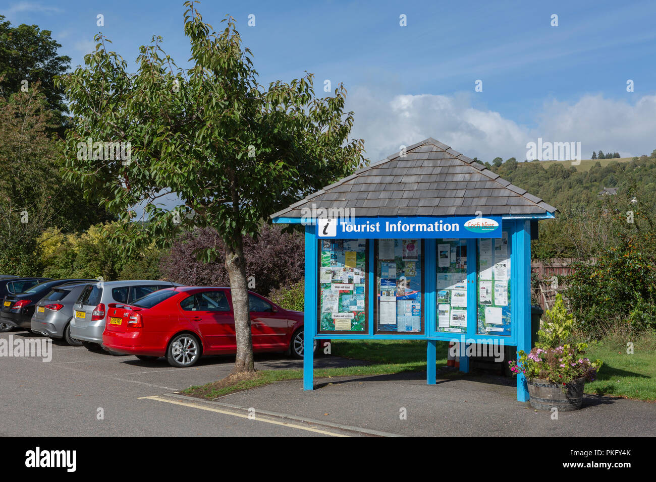 The tourist and local information board in the main car park at Drumnadrochit, Highland Region, Scotland Stock Photo