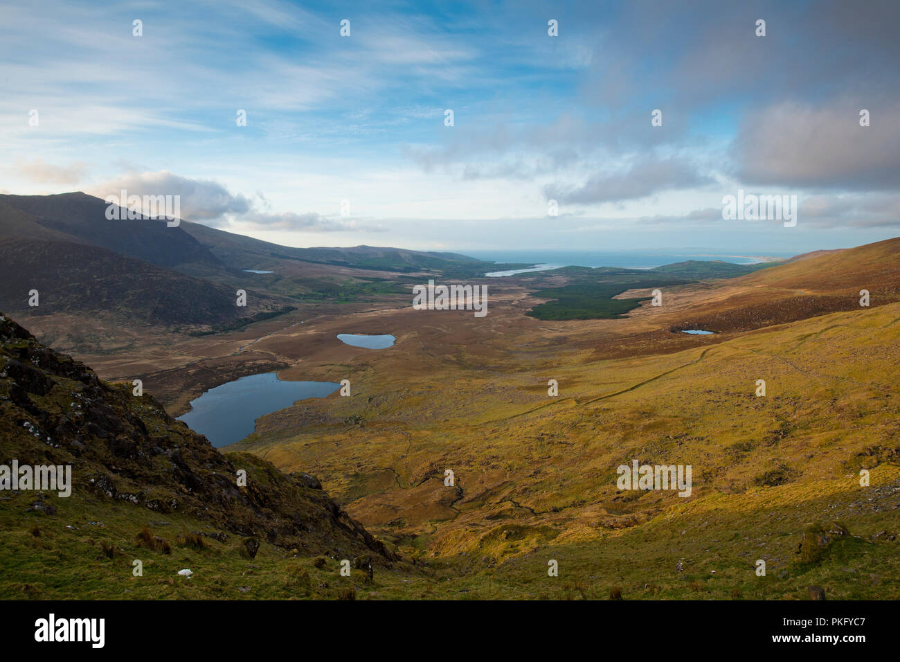 View from Connor Pass, also Conor Pass, Dingle Peninsula, Ireland Stock Photo