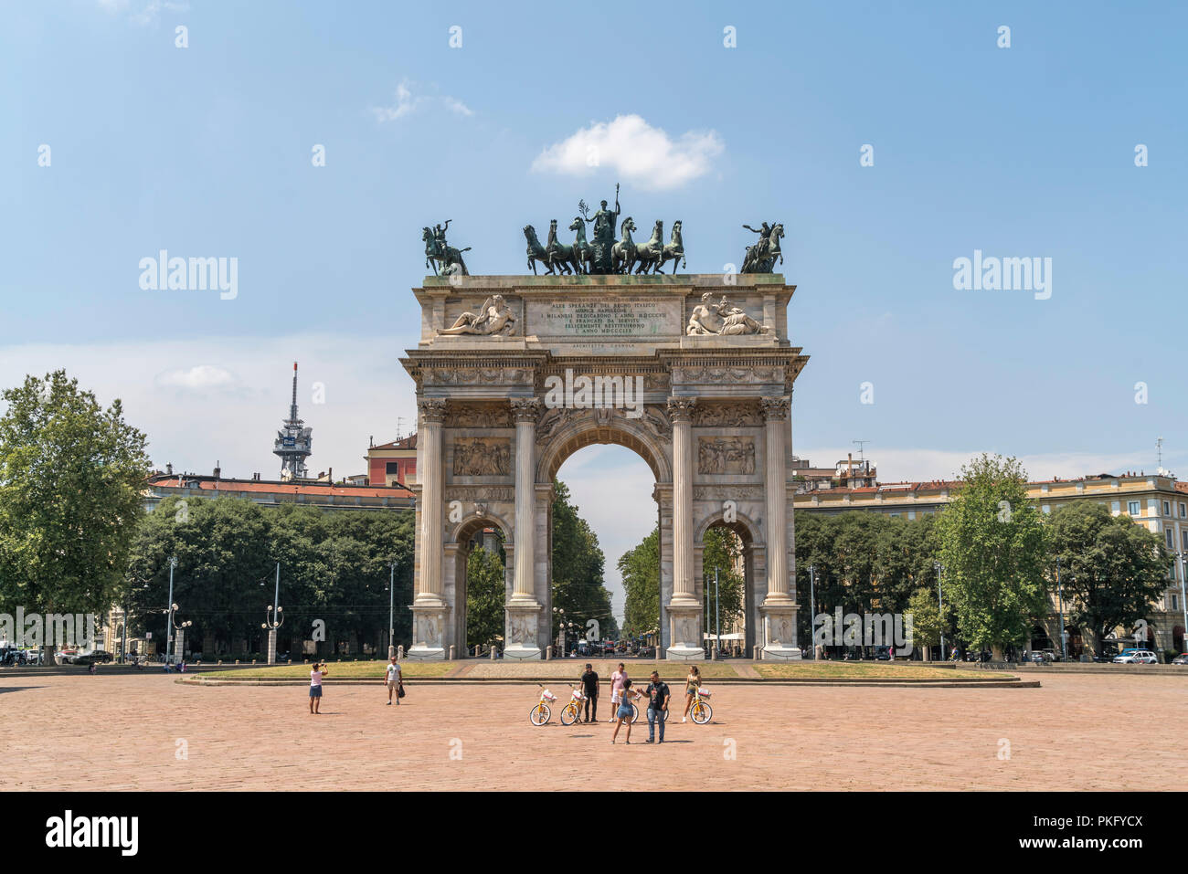Triumphal Arch Arco della Pace, Milan, Lombardy, Italy Stock Photo