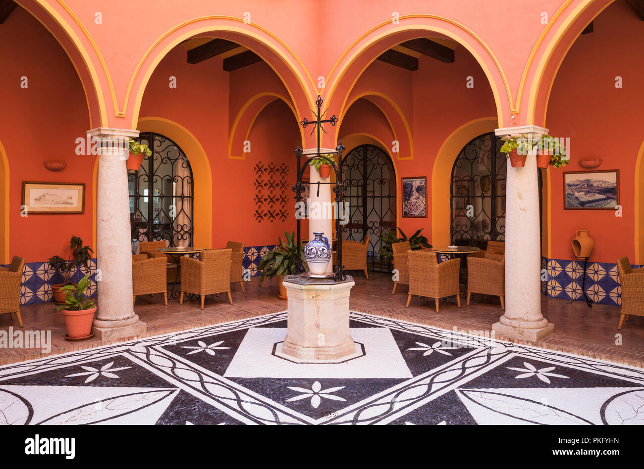 Patio of the Parador, luxury hotel, White Town of Arcos de la Frontera, Cadiz province, Andalusia, Spain Stock Photo