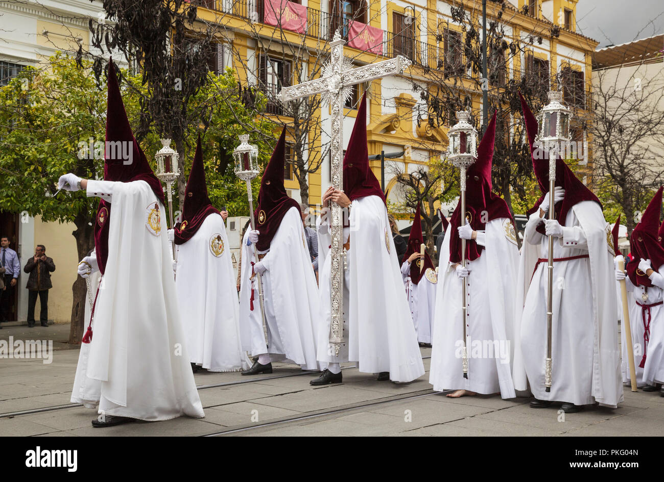 Penitents at the Semana Santa, the Holy Week, Seville, Andalusa, Spain Stock Photo