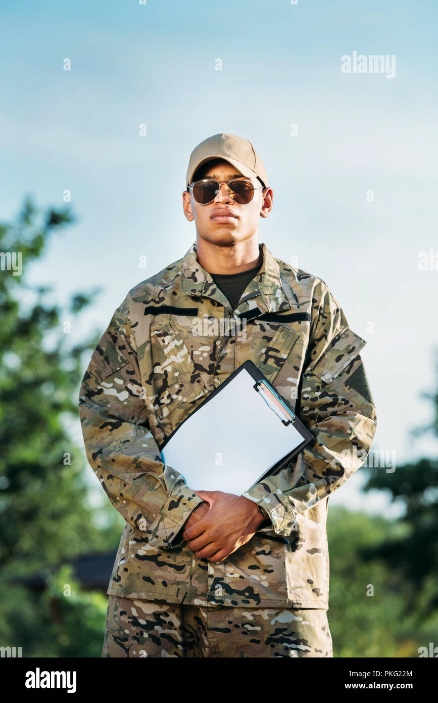 portrait of african american soldier in 