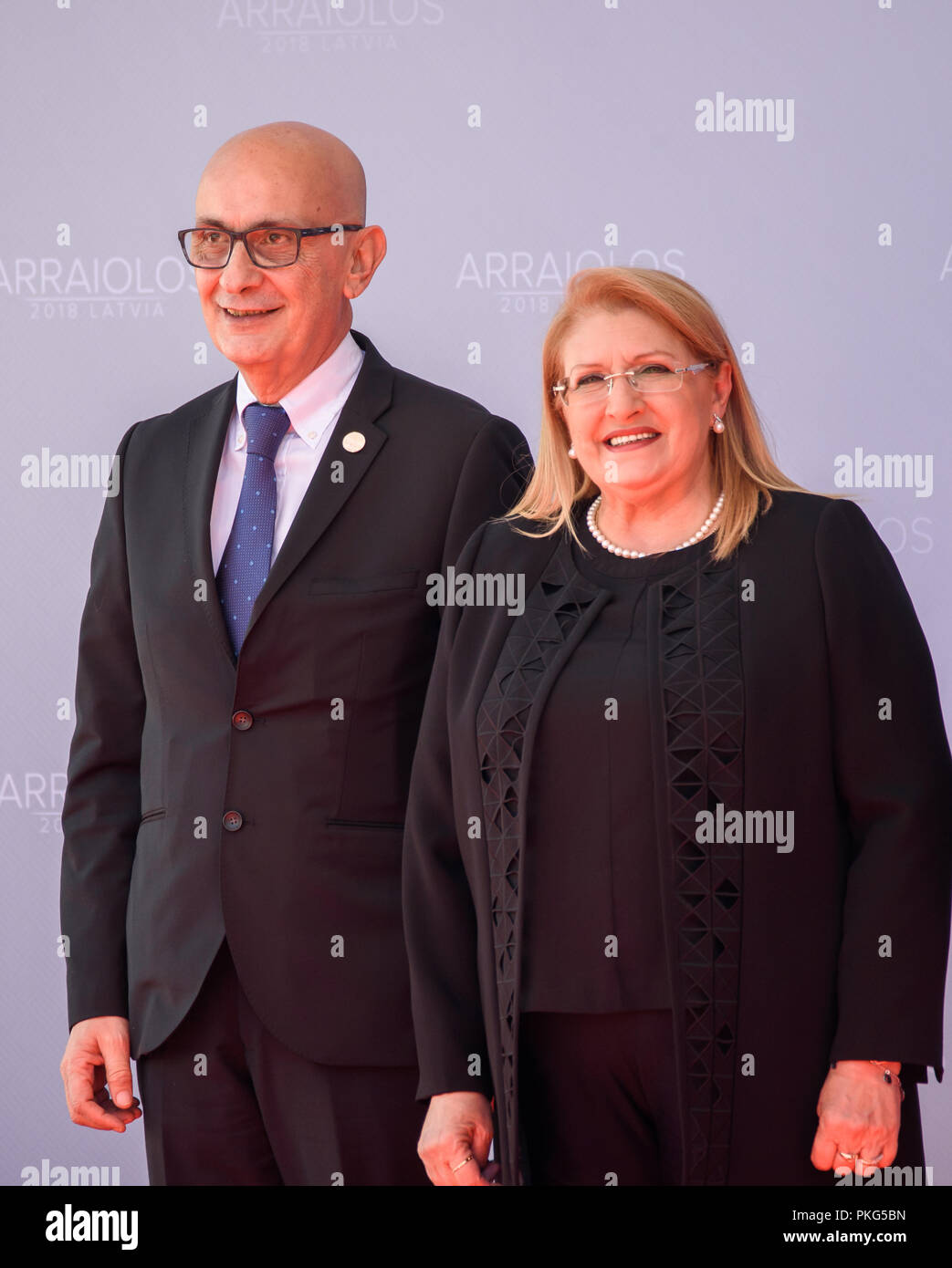 13 09 2018 Rundale Latvia Edgar Preca Husband Of President Of Malta And Marie Louise Coleiro Preca President Of Malta During Official Arrival Ceremony Of The 14th Informal Meeting Of The Arraiolos Group In Rundale Palace