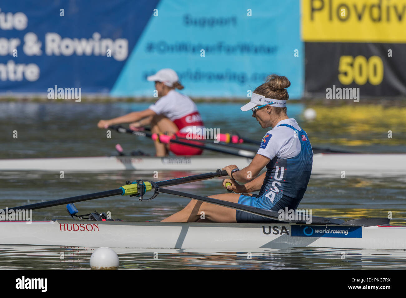 Plovdiv, Bulgaria, Thursday, 13th September 2018, USA., LW1X, Michelle SECHSER, competing in the Semi Final A/B's, Lightweight Women's Single Sculls, at the FISA, World Rowing Championships, © Peter SPURRIER, Stock Photo