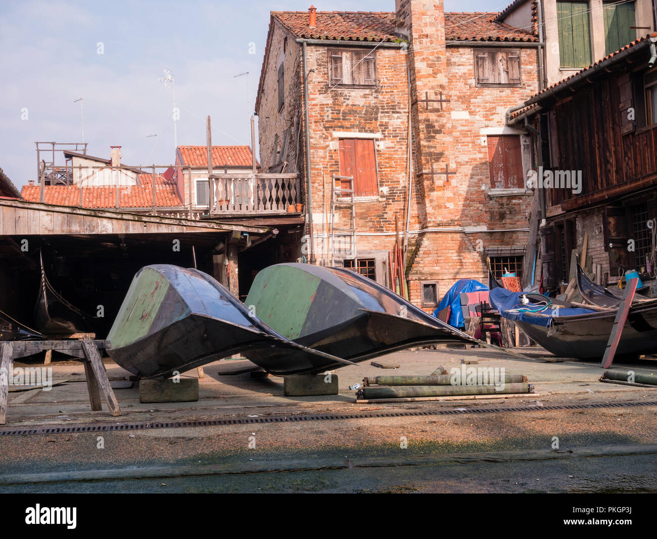 A boat yard in Venice where gondolas are built and repaired Stock Photo