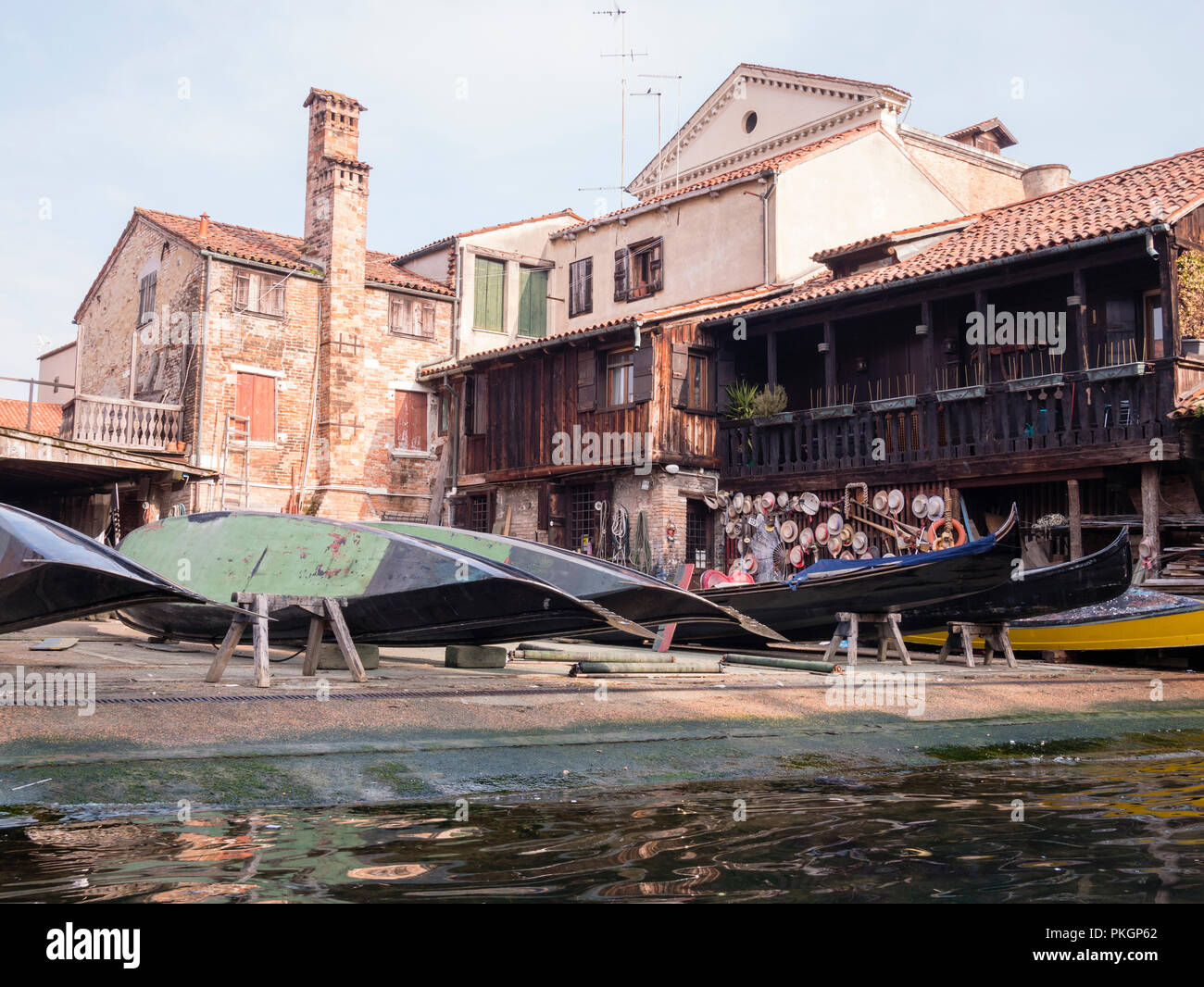 A boat yard in Venice where gondolas are built and repaired Stock Photo