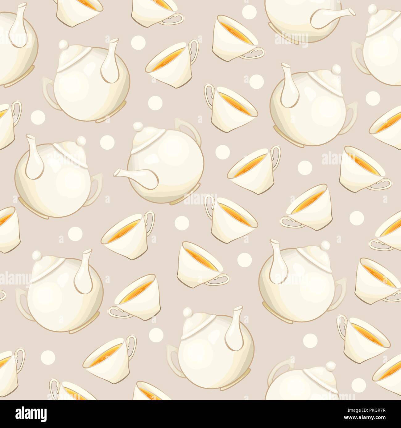 Tea or Coffee Seamless Pattern with Porcelain Teapot and Tea cup in Flat Style. Ready to Print on Fabric Textile, Tablecloth or Paper Gift Wrapping and Scrapbooking Stock Vector