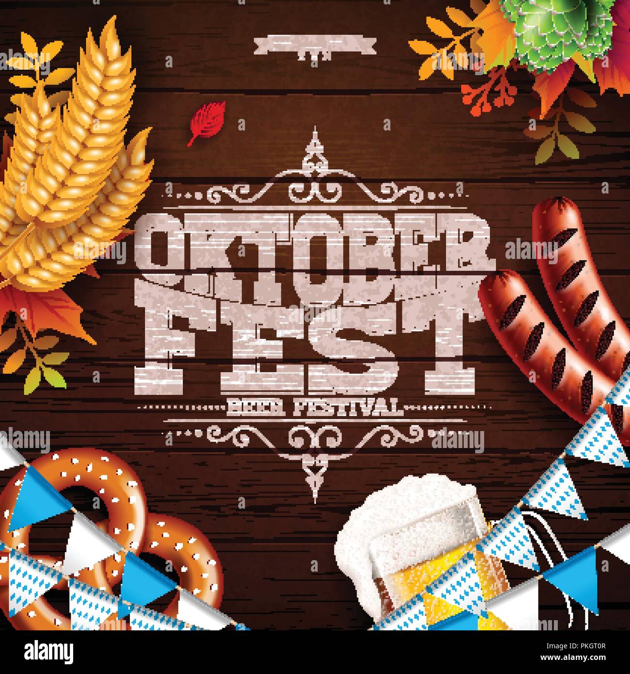 Oktoberfest Banner Illustration with Typography Lettering and Fresh ...