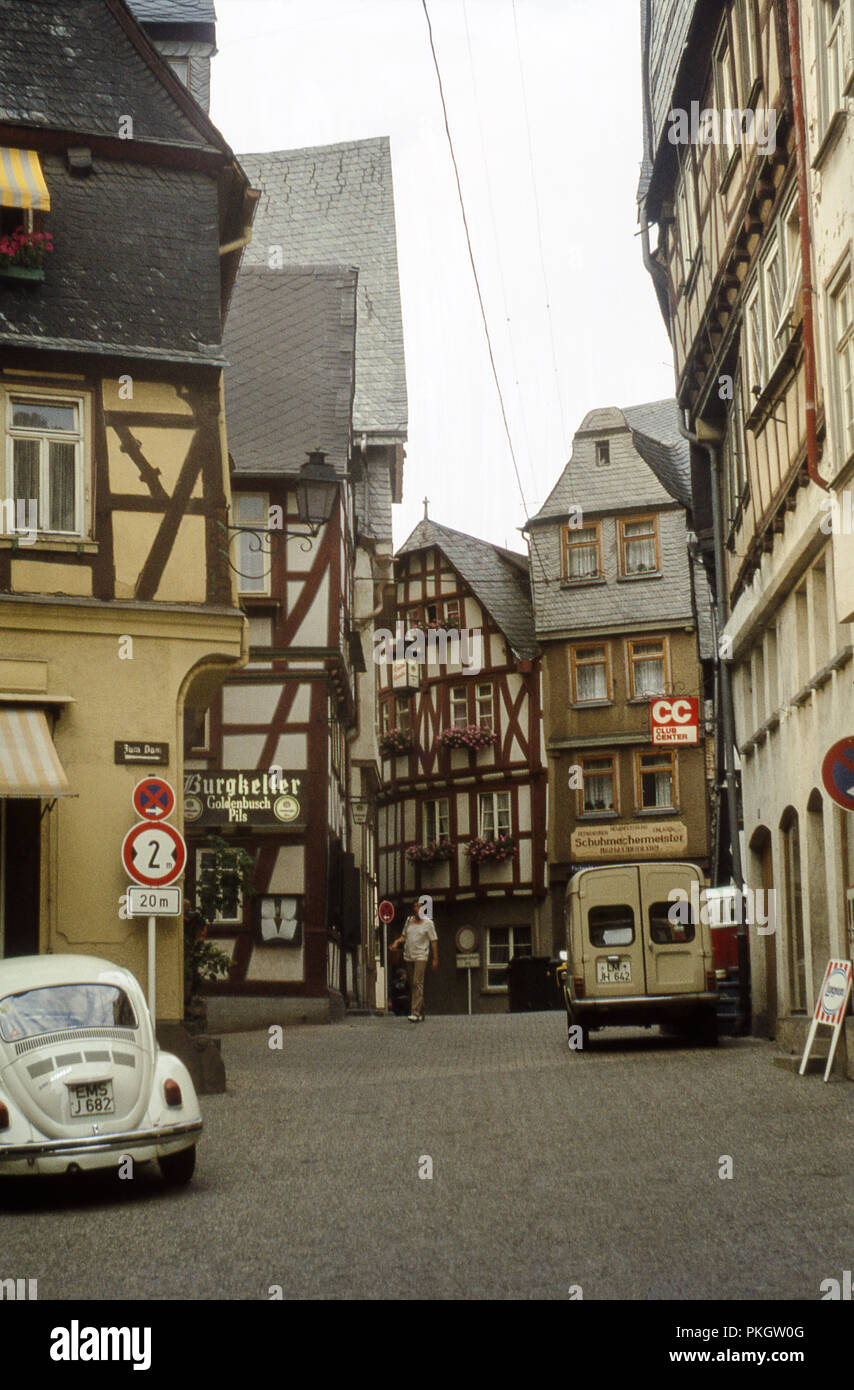 Old Town, Altstadt, Fischmarkt, Limburg an der Lahn, Hesse Region, Germany. Archive photo taken in September 1979. Stock Photo