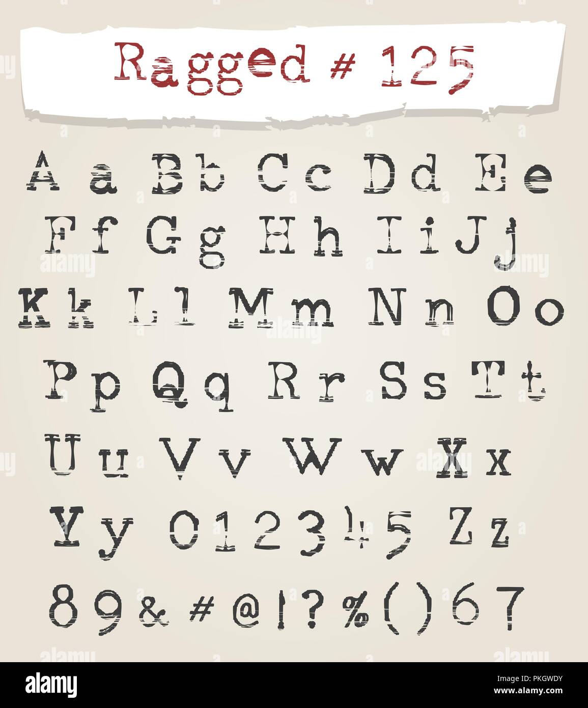 Hand Drawn Ragged Typewriter Font. Calligraphy latin alphabet with grunge effects. Vector