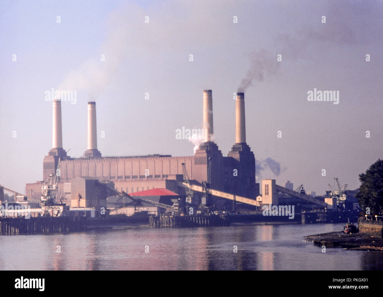 Original archive image of Battersea Power Station, London. Fully working in operation, taken on 35mm colour slide film in November 1971. Stock Photo