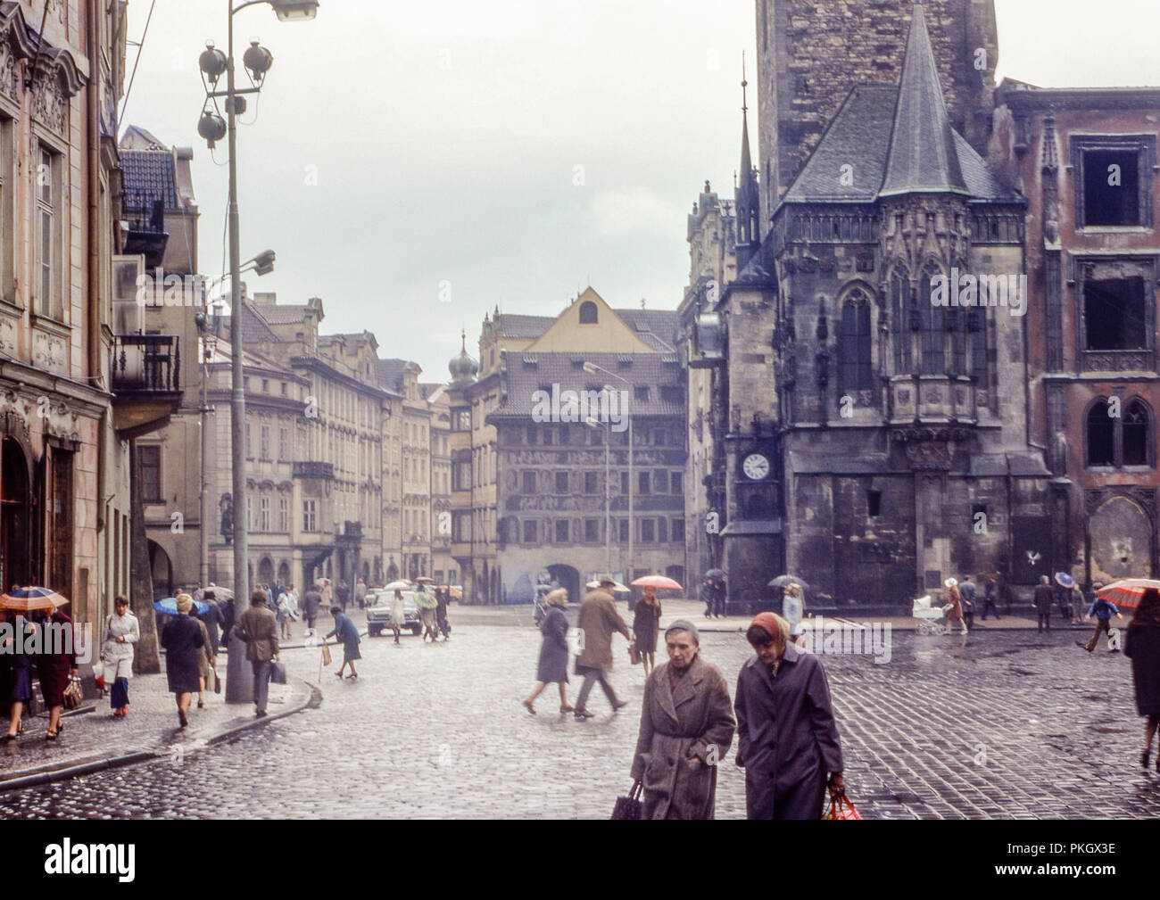 Old Town Hall, on Old town Square, Prague taken in April 1973 in the former Czechoslovakia. Original Archive Image. Stock Photo